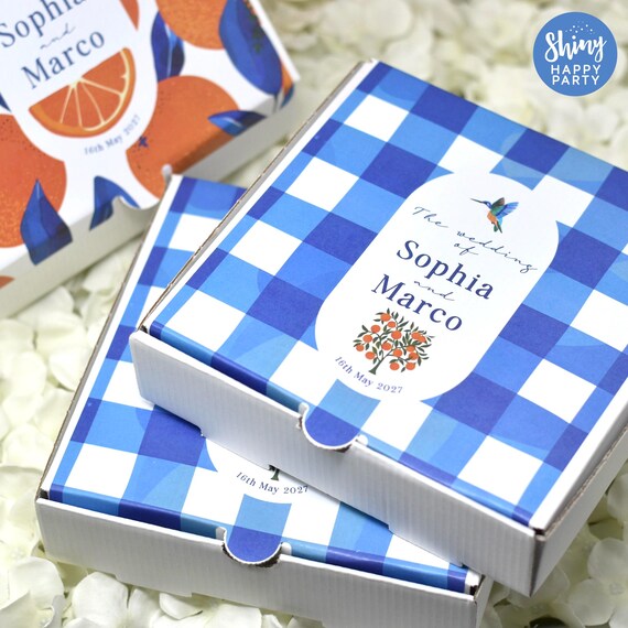ORANGES BLUE CITRUS Personalised 7" Party Box. Small Pizza. Wedding Graze Box. Sweets, Treats, Nibbles, Gifts, Favors