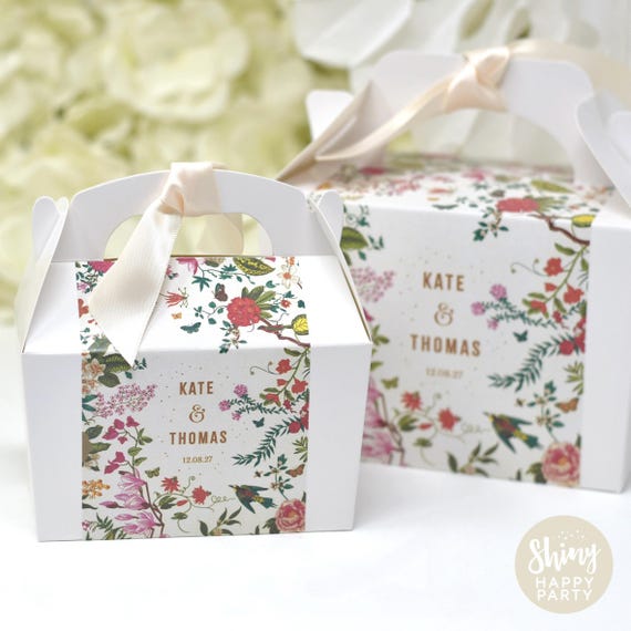 WEDDING Vintage Floral Blooms Personalised Wedding Favor Box, Cake, Sweets, Gift Boxes. Matching Table Decor & Paperie available.
