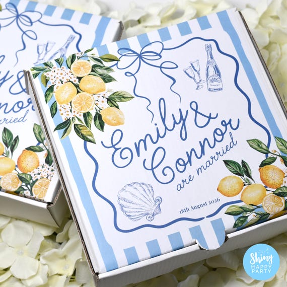 Amalfi Lemons Personalised Wedding Pizza Box - A Slice of Sunshine - Italian Summer Wedding Grazing - Birthdays Parties – Treat Your Guests