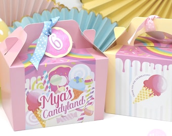 CANDY SWEETS Gepersonaliseerde feestdoos - Voeg bijpassende paperie toe om uw feestdecor te coördineren - Tafelinstellingen Cadeauzakjes Verjaardagsstickers