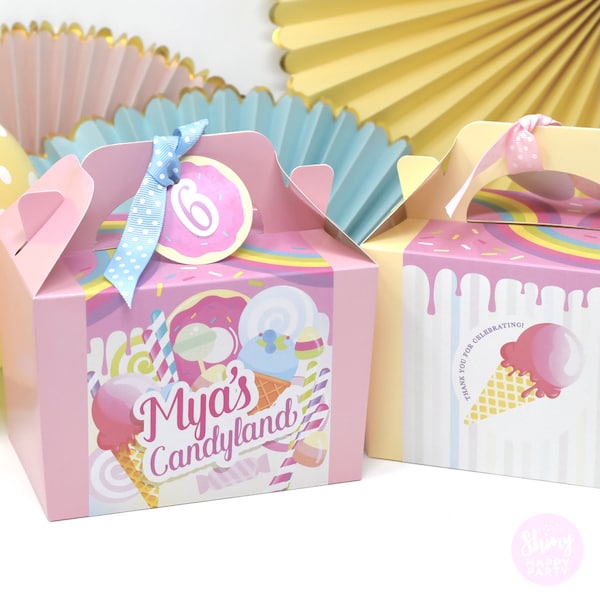 CANDY SWEETS Personalised Party Box - Add matching paperie to co-ordinate your party decor - Table Settings Gift Bags Birthday Stickers