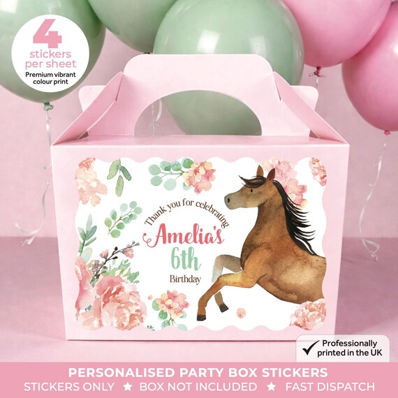Personalised Watercolour HORSE Birthday Stickers - Floral Pony Labels