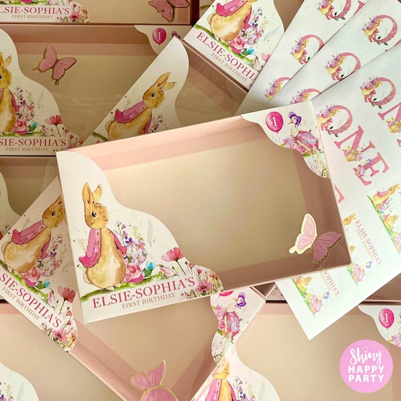 Pink Rabbit Graze Box Personalised Party Box Clear Lid. Party Food Tray. Fill with Sweets and Treats.