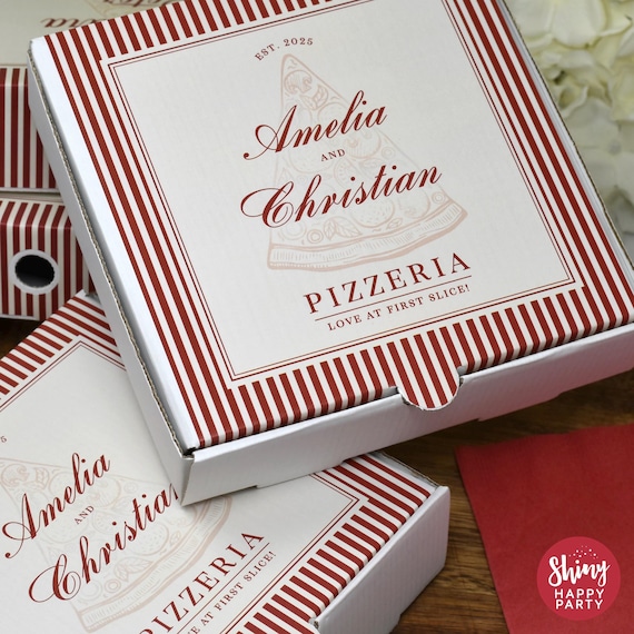 LOVE Pizzeria Pizza Box Personalised 7" Deep Red Party for Elegant Wedding Grazing, Treats, Gifts, Favors – Sophistication in Every Slice