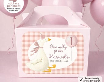 Personalised Blush Pink Goose Birthday Bag Box Stickers - One Silly Goose Party Labels