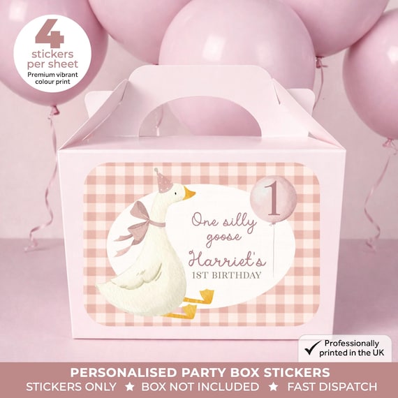 Personalised Blush Pink Goose Birthday Stickers - One Silly Goose Party Labels