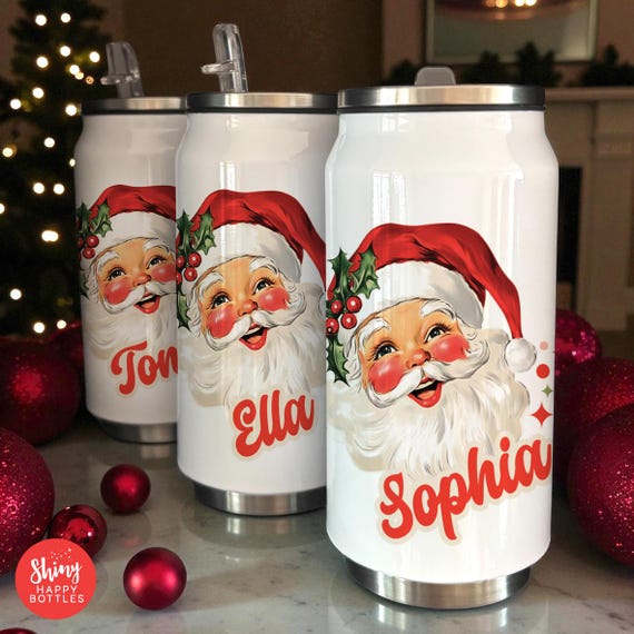 Personalised Retro Santa Christmas Holiday Reusable 255ml Soda Can Ultimate - Stylish Party Favour Gift Stocking Filler Water Bottle