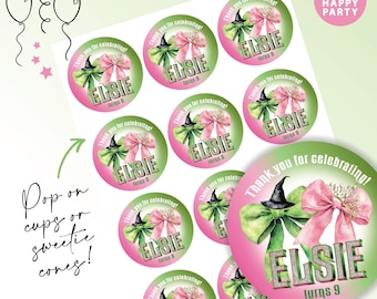 PRINCESS & WITCH Green Pink Personalised Party Box - Add matching paperie co-ordinate party decor - Table Gift Bags Birthday Stickers