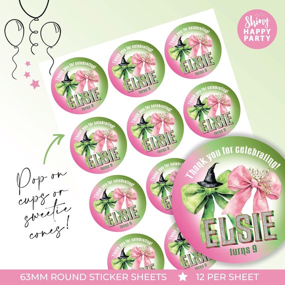 PRINCESS & WITCH Green Pink Personalised Party Box - Add matching paperie co-ordinate party decor - Table Gift Bags Birthday Stickers