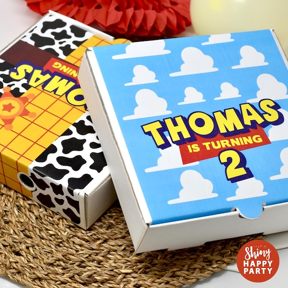 Clouds Sheriff PIZZA Personalised 7" Party Box. Small Pizza. Graze Box. Sweets, Treats, Nibbles, Gifts. Add Bottle Wrappers to match.