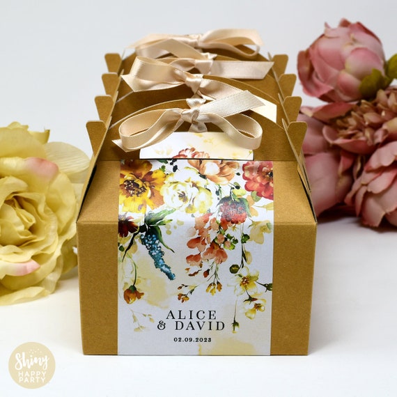 WILD WEDDING FLOWERS Personalised Wedding Favor Box, Cake, Sweets, Gift Boxes. Matching Table Decor & Paperie available.