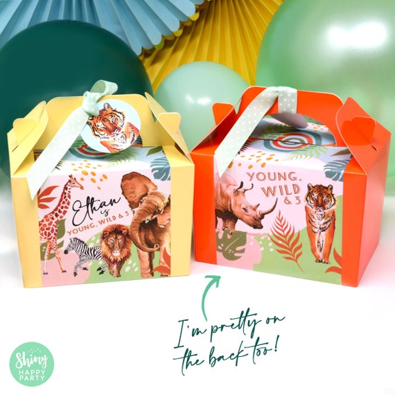 SAFARI FUN Personalised Party Box - Add matching paperie to co-ordinate your party decor - Table Settings Gift Bags Birthday Stickers