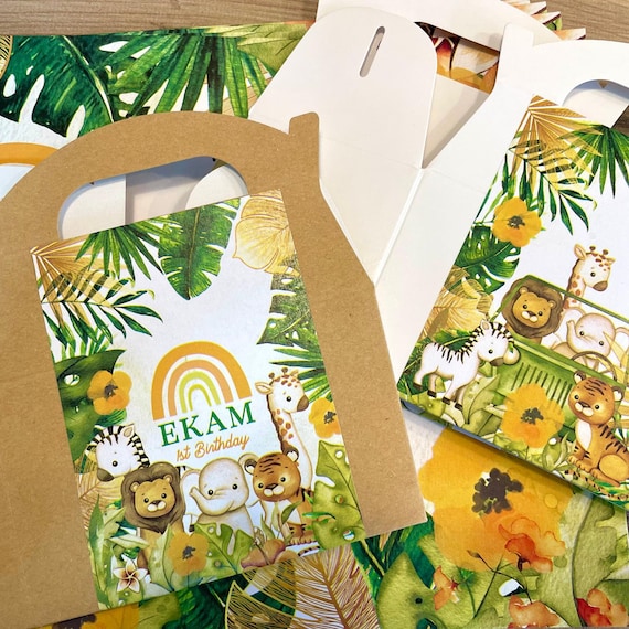 RAINBOW SAFARI Personalised Party Box - Add matching paperie to co-ordinate your party decor - Table Settings Gift Bags Birthday Stickers