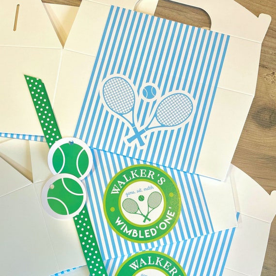 TENNIS Personalised Party Box - Add matching paperie to co-ordinate your party decor - Table Settings Gift Bags Birthday Stickers