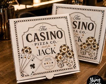 CASINO Pizzeria Pizza Box Personalised 7" Party for Elegant Wedding Birthday Grazing, Treats, Gifts Favors Sophistication in Every Slice