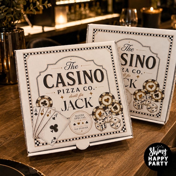 CASINO Pizzeria Pizza Box Personalised 7" Party for Elegant Wedding Birthday Grazing, Treats, Gifts Favors Sophistication in Every Slice