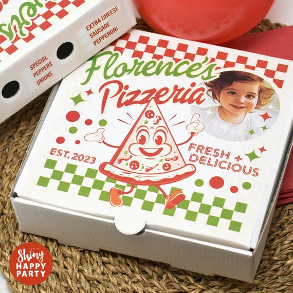 PIZZA Cartoon PICNIC BOX – Personalised 7" Party & Graze Box Custom Illustration for a Slice of Fun, Sweets, Treats – Add Matching Wrappers