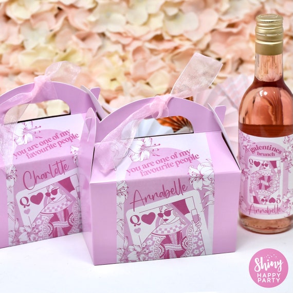 GALENTINES Personalised Party Box and Wine Bottle Labels, Pizza, Graze, Gifts. Valentines Girls Night Hen Party