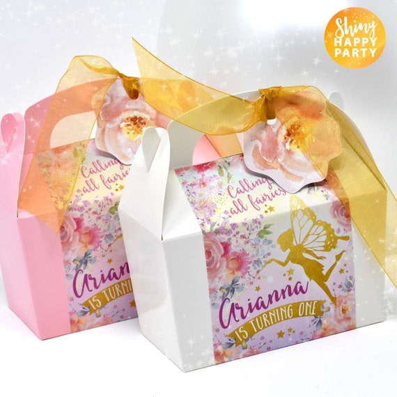 FAIRY GOLD Personalised Party Box - Add matching paperie to co-ordinate your party decor - Table Settings Gift Bags Birthday Stickers