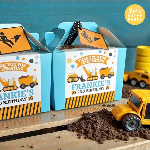 CONSTRUCTION Party Boxes & Matching Paperie | DIGGER Birthday Party Set | Personalised Kids Party Decorations Stickers Table Decor