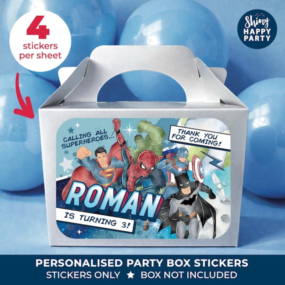 Personalised Watercolour Superhero Party Stickers - Custom Comic Labels