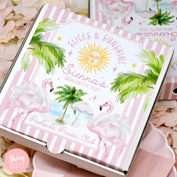 Palm Springs Bachelorette Pizza Box Personalised 7" Bride Slice - Poolside Hen Party Favor - Fun Bridal Shower Snack Box