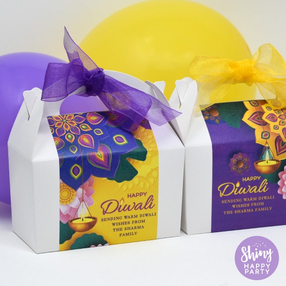 DIWALI JOY Personalised Party Box - Add matching paperie to co-ordinate your party decor - Table Settings Gift Bags Birthday Stickers