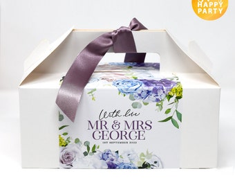 PERSONALISED Wedding White Lilac Purple Pale Blue Picnic Sleepover Birthday Wedding Party Favor Bag Box Food Activity