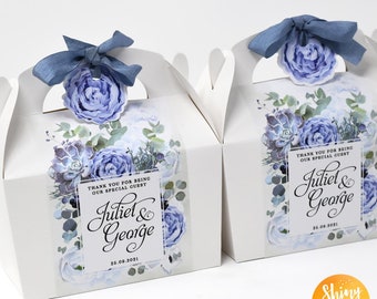 BLUE FLORAL Personalised Wedding Favor Box, Cake, Sweets, Gift Boxes. Matching Table Decor & Paperie available.