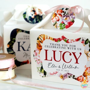 Boîte de fête personnalisée ANNIVERSAIRE DE FLEURS VINTAGE - Ajoutez un papier en papier assorti pour coordonner votre décoration de fête - Accessoires de table Sacs Cadeaux Autocollants