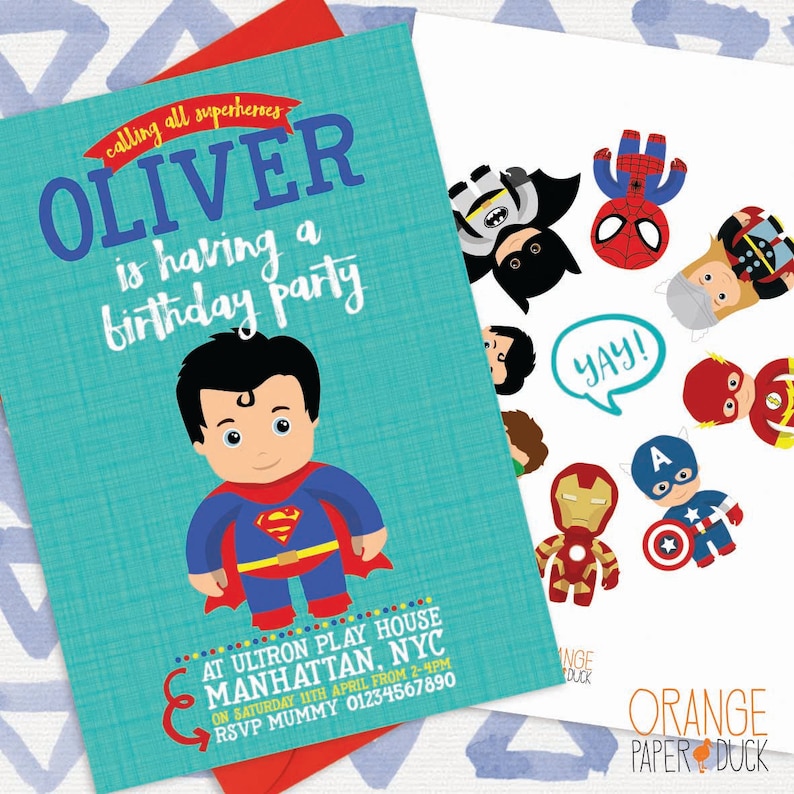Personalised Birthday Invitations Superhero x 5