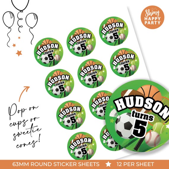 SPORTS Party Box & Stationery- Personalised Placemats, Plate Toppers, Bottle Wrappers, Stickers - Kid's Birthday Decorations - Gift Snack