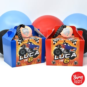 MONSTER TRUCK Personalised Party Box - Add matching paperie to co-ordinate your party decor - Table Settings Gift Bags Birthday Stickers