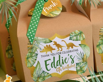DINOSAUR GOLD Personalised Party Box - Add matching paperie to co-ordinate your party decor - Table Settings Gift Bags Birthday Stickers