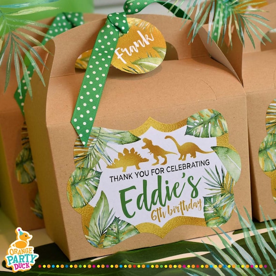 DINOSAUR GOLD Personalised Party Box - Add matching paperie to co-ordinate your party decor - Table Settings Gift Bags Birthday Stickers