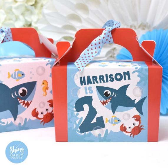 SHARK BITE Under Sea Personalised Party Box - Add matching paperie co-ordinate party decor - Table Settings Gift Bags Birthday Stickers