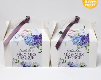 WEDDING Personalised White Lilac Purple Blue Box Flower Petal Party Gift Favor Bag Box Treat Sweet Cake Christening Baptism Shower