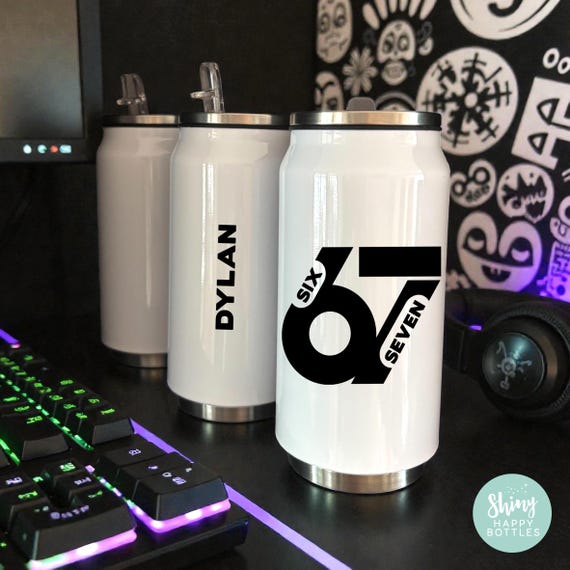 Personalised SIX SEVEN 6 7 Boys Monochrome Meme Gaming Water Bottle Soda Can Tumbler 750ml / 650ml / 600ml