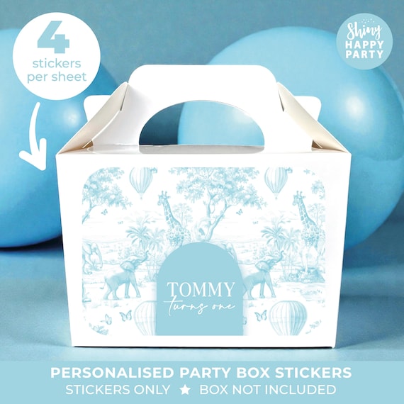 Personalised SAFARI Toile Party Stickers - Blue Jungle Labels