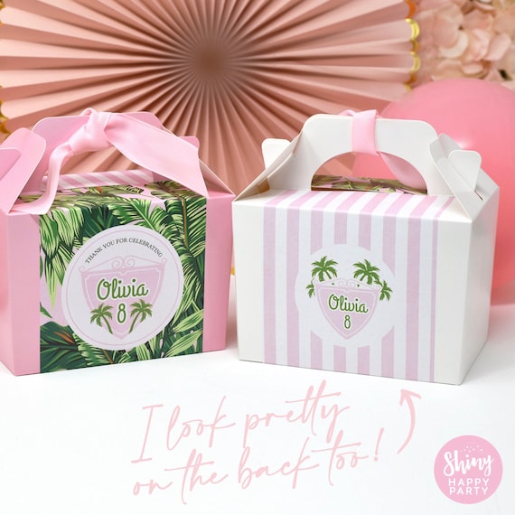TROPICAL PALM Personalised Party Box - Add matching paperie to co-ordinate your party decor - Table Settings Gift Bags Birthday Stickers