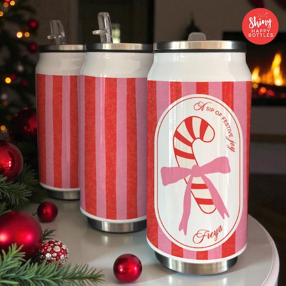 Personalised Christmas Candy Cane Holiday Reusable 255ml Soda Can - Ultimate Stylish Party Favour Gift Stocking Filler Water Bottle