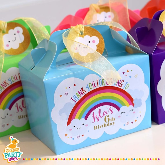 Various Rainbow Personalised Children Party Boxes Gift Favour