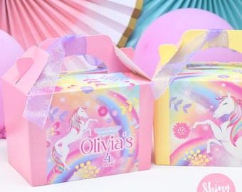 Scatola per feste arcobaleno unicorno personalizzata - Paperie coordinato disponibile