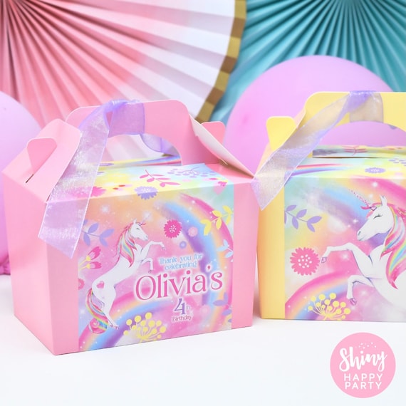 UNICORN RAINBOW Personalised Party Box - Add matching paperie to co-ordinate your party decor - Table Settings Gift Bags Birthday Stickers