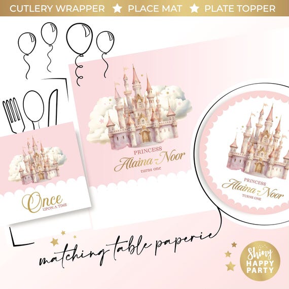 PRINCESS CASTLE  Personalised Party Box - Add matching paperie to co-ordinate your party decor - Table Settings Gift Bags Birthday Stickers