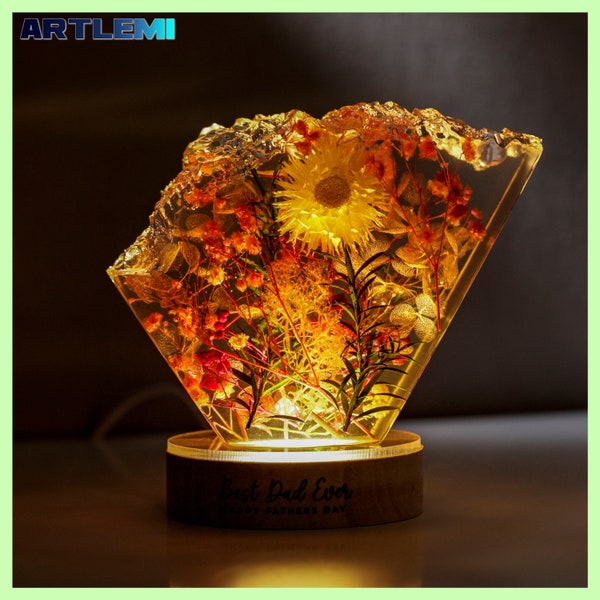 Flower Resin Night Light | Handmade LED Lamp | Unique Gift for Mom | Mother's Day | Birthday | Home Decor | Floral Accent Light