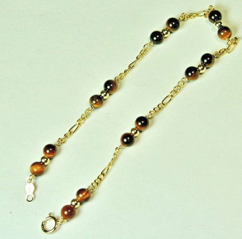 6 inches long Gorgeous 14k solid yellow gold lightweght natural Tiger/'s Eye bracelet 8-7