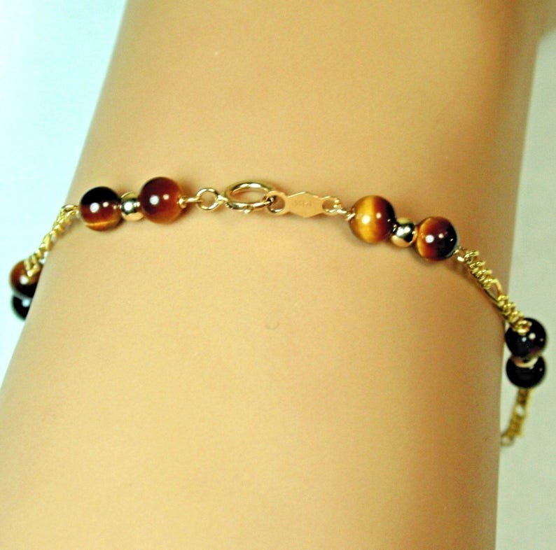 6 inches long Gorgeous 14k solid yellow gold lightweght natural Tiger/'s Eye bracelet 8-7