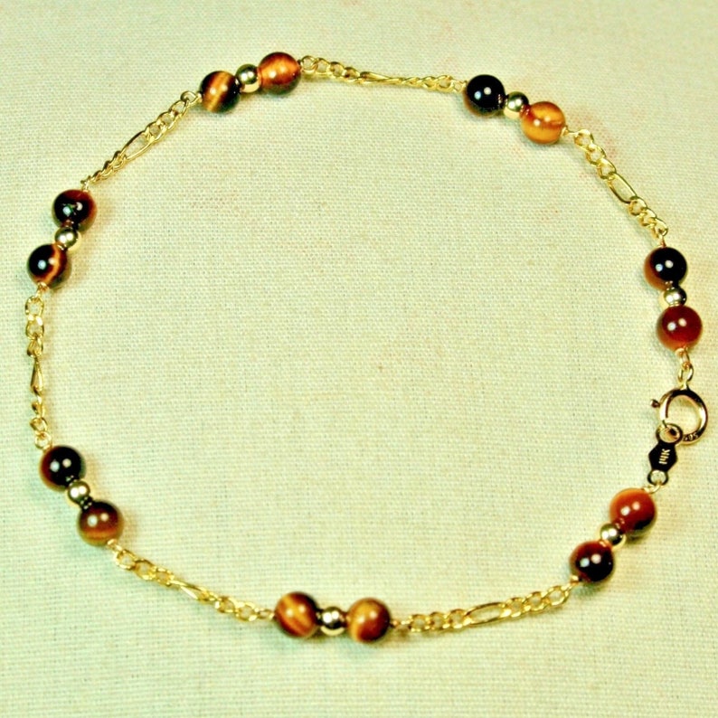 6 inches long Gorgeous 14k solid yellow gold lightweght natural Tiger/'s Eye bracelet 8-7