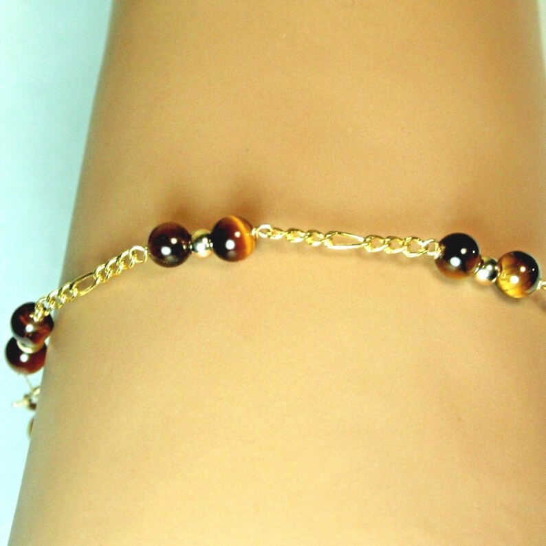 6 inches long Gorgeous 14k solid yellow gold lightweght natural Tiger/'s Eye bracelet 8-7